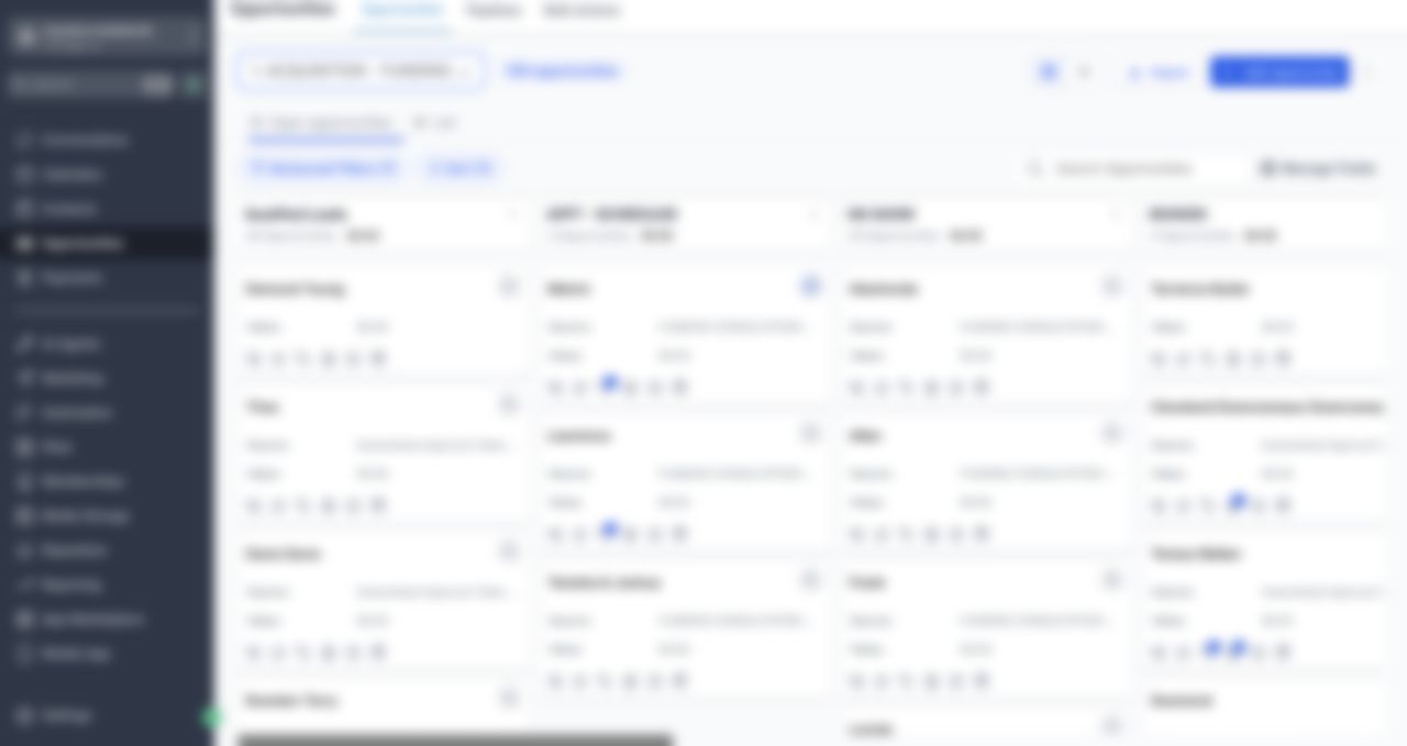 Funding acquisition pipeline with qualified, scheduled and booked stages, names blurred